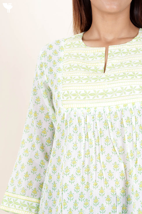 Mulmul Cotton Top In Floral Block Print