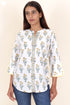 Cambric Cotton Button Down Top In Floral Block Print