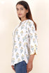 Cambric Cotton Button Down Top In Floral Block Print