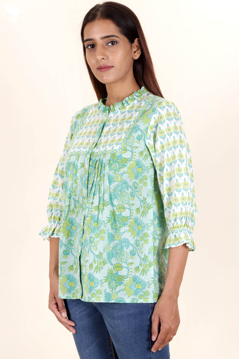 Cambric Cotton Peasant Top In Floral Print