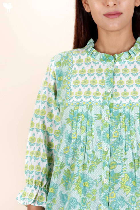 Cambric Cotton Peasant Top In Floral Print