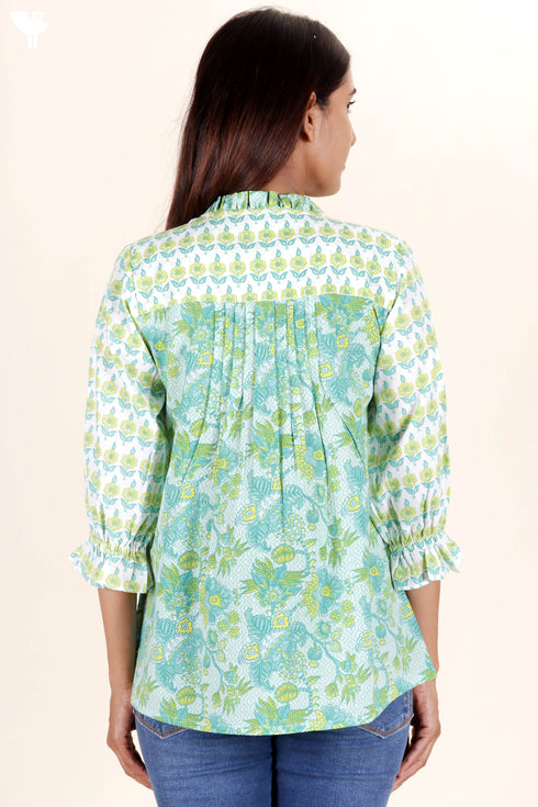 Cambric Cotton Peasant Top In Floral Print