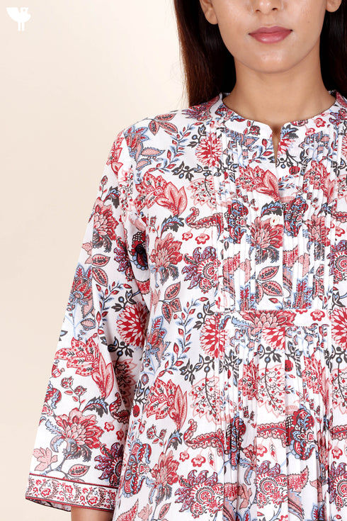 Cambric Cotton Pintucked Top In Floral Print