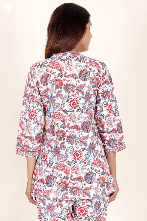 Cambric Cotton Pintucked Top In Floral Print