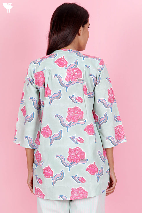 Cambric Cotton Top in Floral Block Print