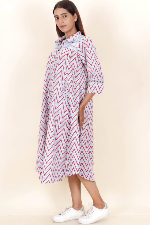Cambric Cotton Dress In Floral Block Print