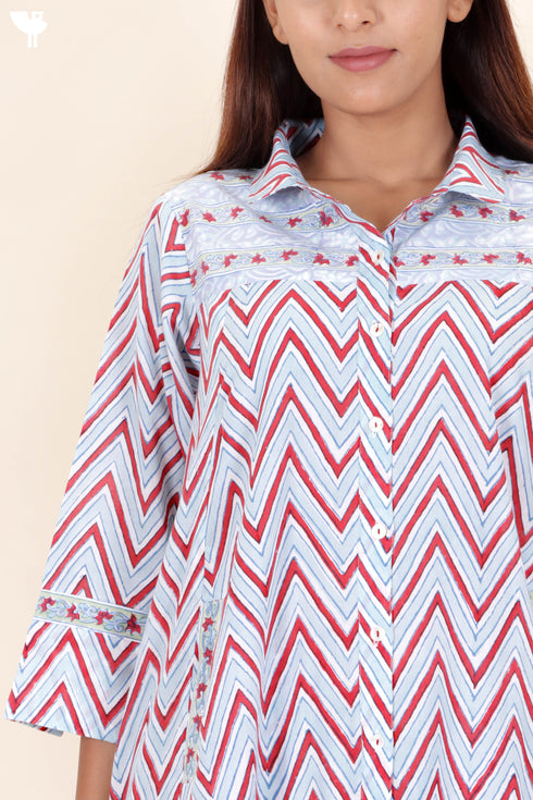 Cambric Cotton Dress In Floral Block Print