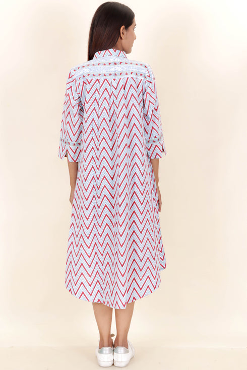 Cambric Cotton Dress In Floral Block Print