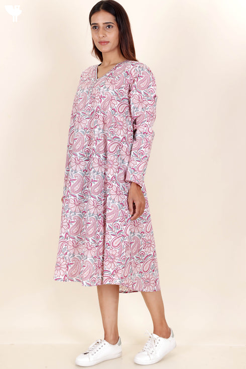 Cambric Cotton Dress In Block Print