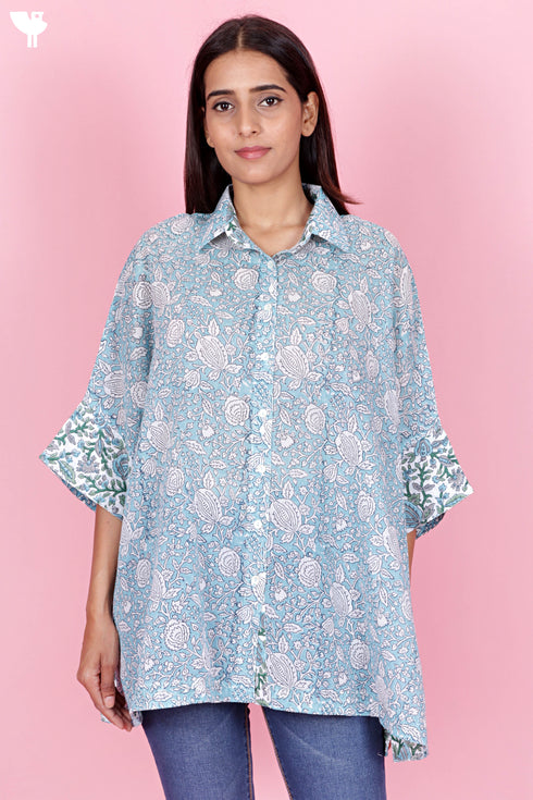 Mulmul Cotton Shirt In Floral Block Print