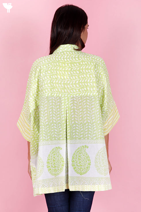 Mulmul Cotton Boxy Shirt In Floral Block Print