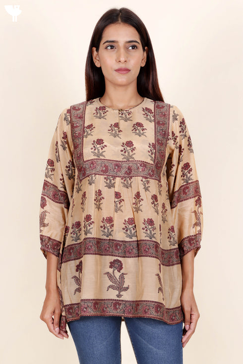 Modal Silk Top In Floral Block Print