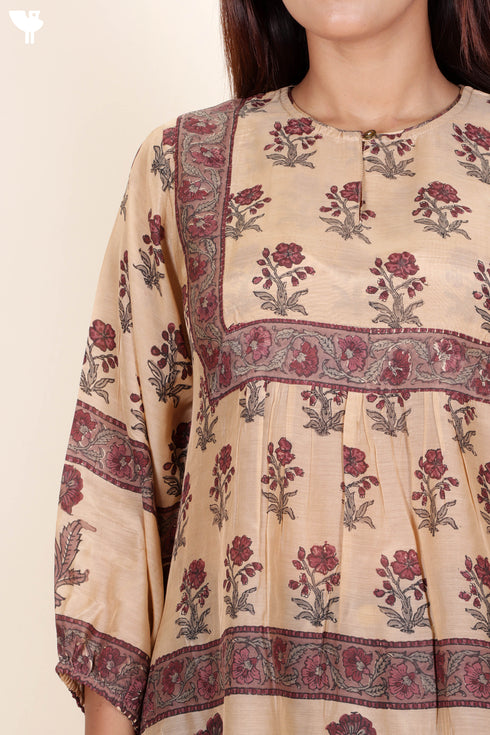 Modal Silk Top In Floral Block Print