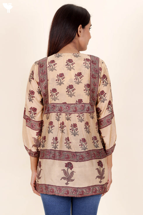 Modal Silk Top In Floral Block Print
