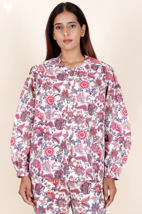 Cambric Cotton Top In Floral Print