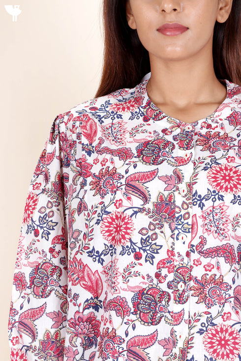 Cambric Cotton Top In Floral Print