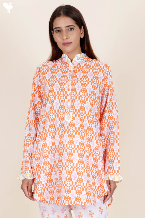 Cambric Cotton Top In Block Print