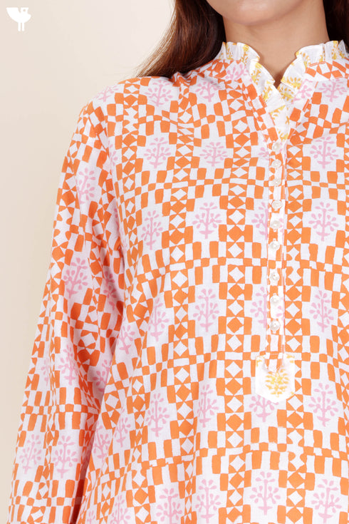 Cambric Cotton Top In Block Print