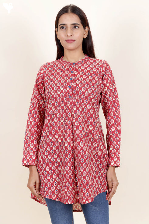 Cambric Cotton Top In Block Print