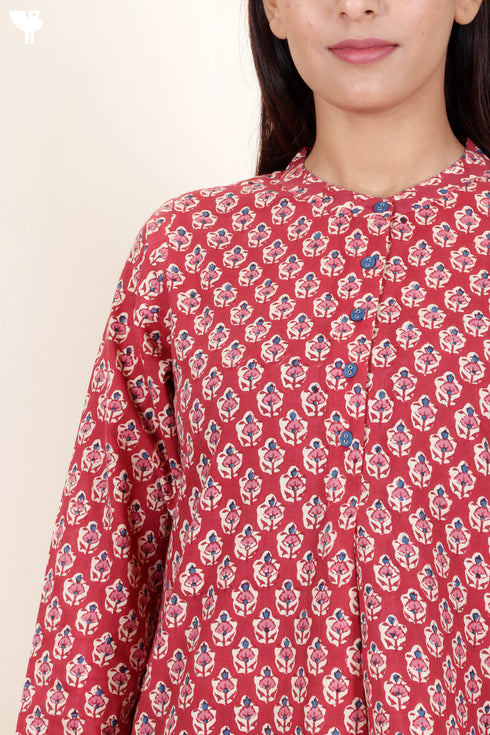 Cambric Cotton Top In Block Print