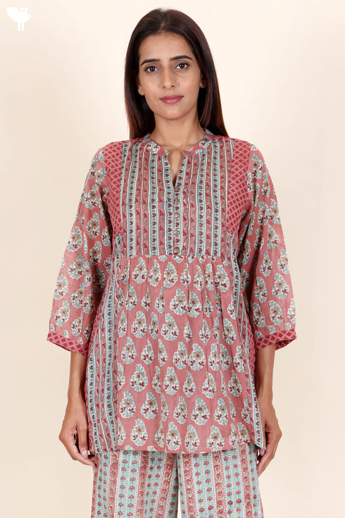 Mulmul Cotton Top In Block Print
