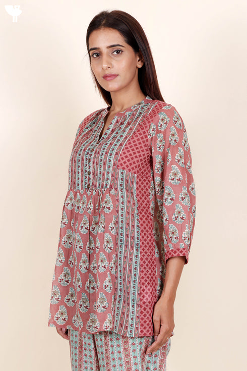 Mulmul Cotton Top In Block Print