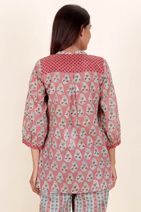 Mulmul Cotton Top In Block Print
