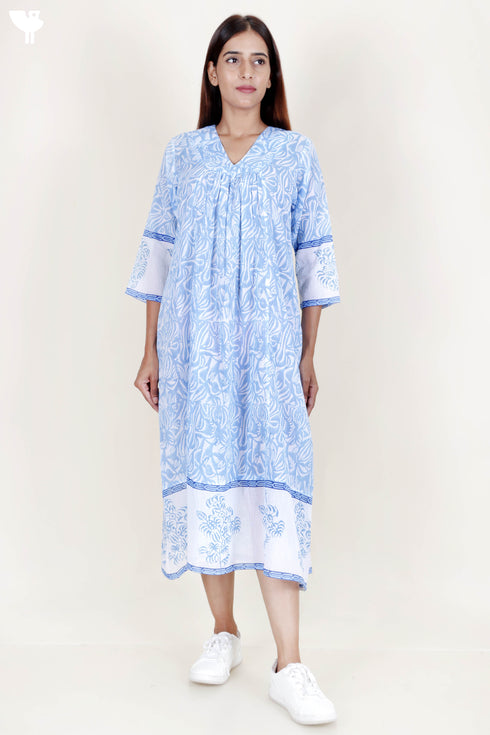Mulmul Cotton Tiered Dress in Block Print