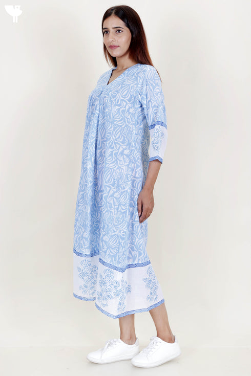 Mulmul Cotton Tiered Dress in Block Print