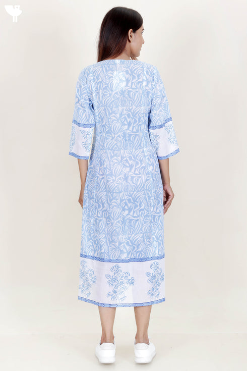 Mulmul Cotton Tiered Dress in Block Print