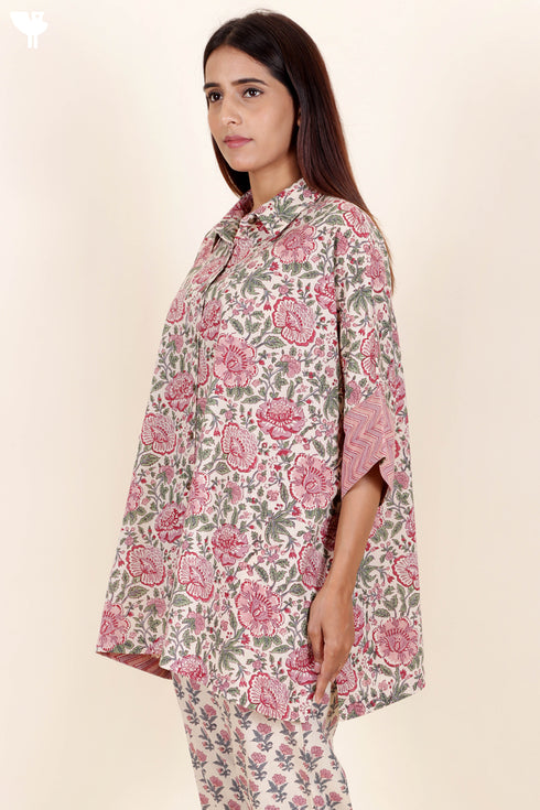 Cambric Cotton Boxy Shirt In Block Print