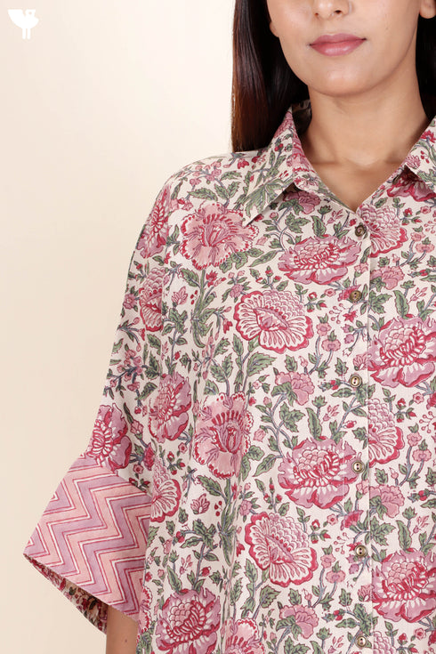 Cambric Cotton Boxy Shirt In Block Print
