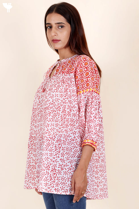 Mulmul Cotton Top In Block Print