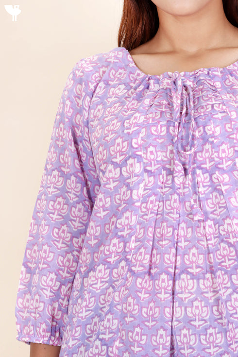 Mulmul Cotton Top In Block Print