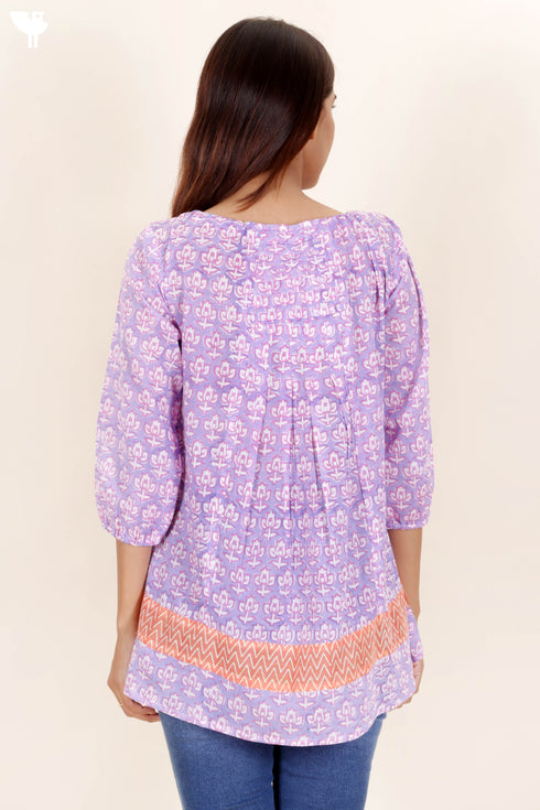 Mulmul Cotton Top In Block Print