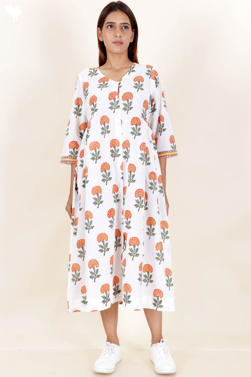 Cambric Cotton Dress In Block Print