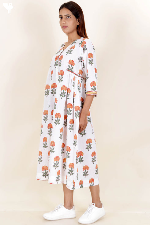 Cambric Cotton Dress In Block Print