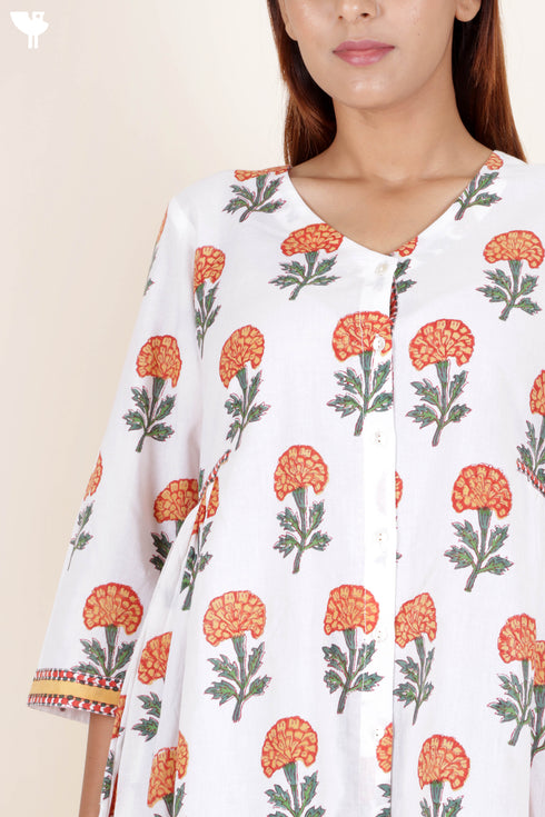 Cambric Cotton Dress In Block Print