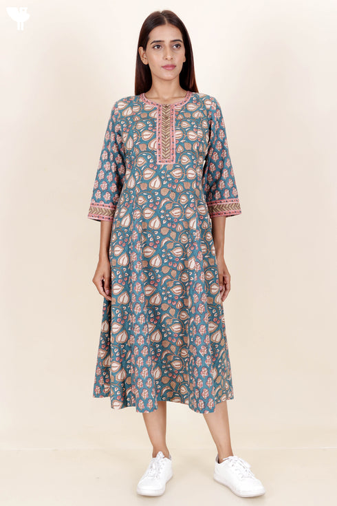 Cambric Cotton Dress In Block Print