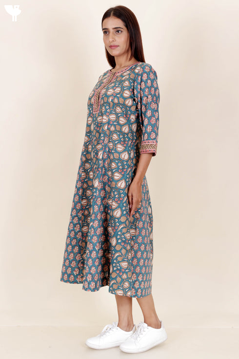 Cambric Cotton Dress In Block Print
