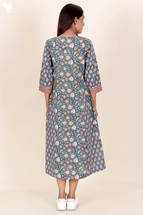 Cambric Cotton Dress In Block Print