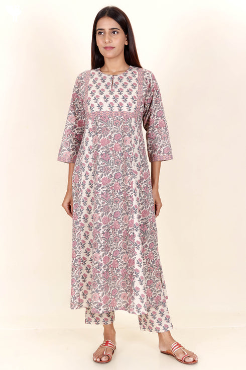 Cambric Cotton Kurta In Block Print