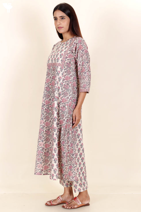 Cambric Cotton Kurta In Block Print