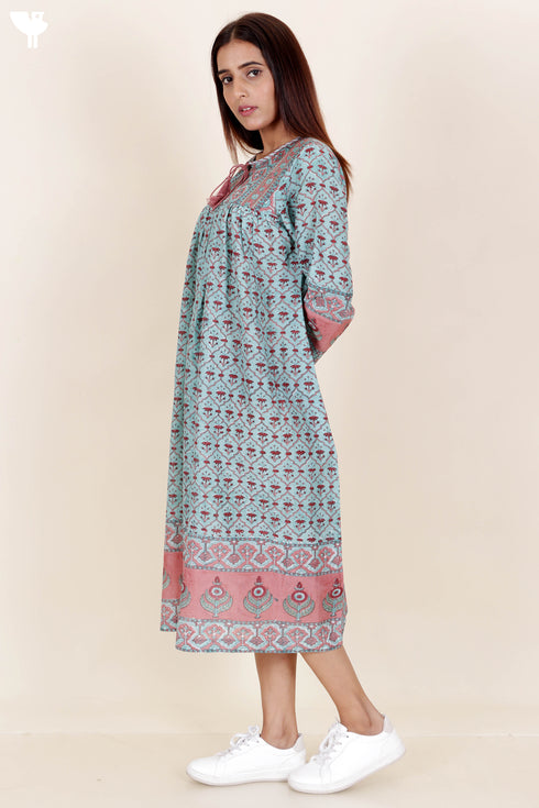 Cotton Silk Dress In Block Print