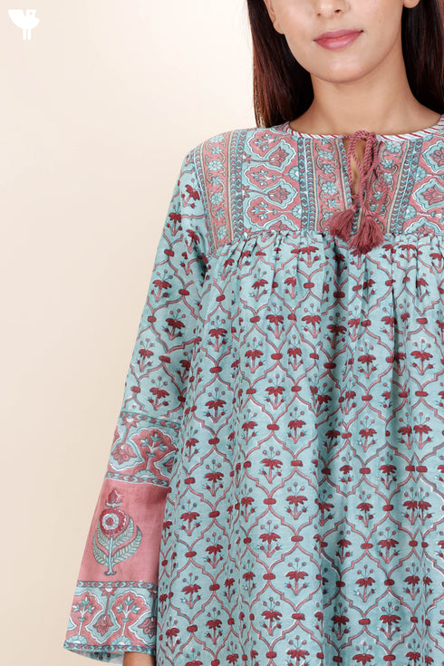Cotton Silk Dress In Block Print