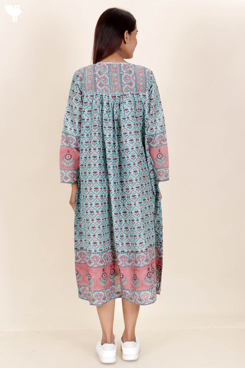 Cotton Silk Dress In Block Print