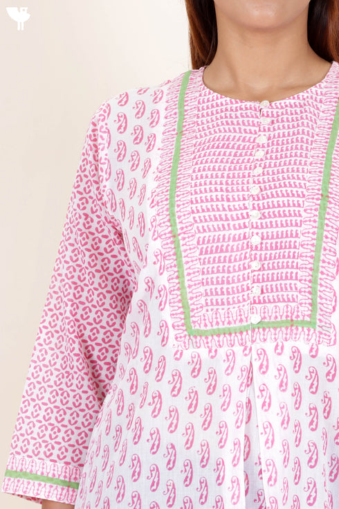 Mulmul Cotton Top In Assorted Block Print