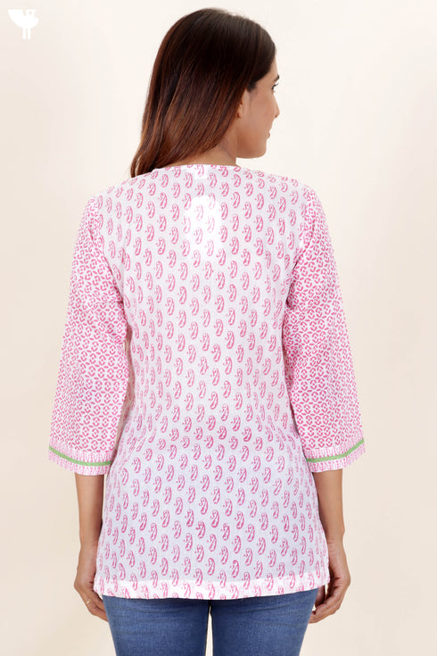 Mulmul Cotton Top In Assorted Block Print