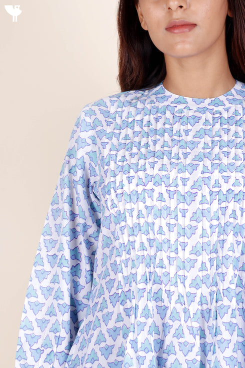 Cotton Pintuck Top In Block Print