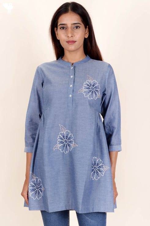Cotton Chambray Top With Embroidery